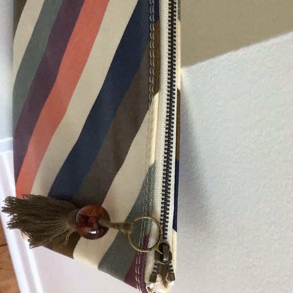 Madewell Stripe Coated Canvas Zip Top Pouch Clutch with Tassel - Picture 7 of 11